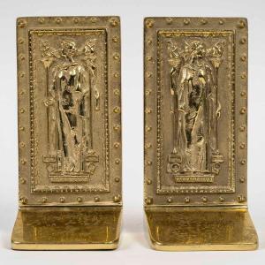 Bronze Bookends “humanitas” And “intellectus”