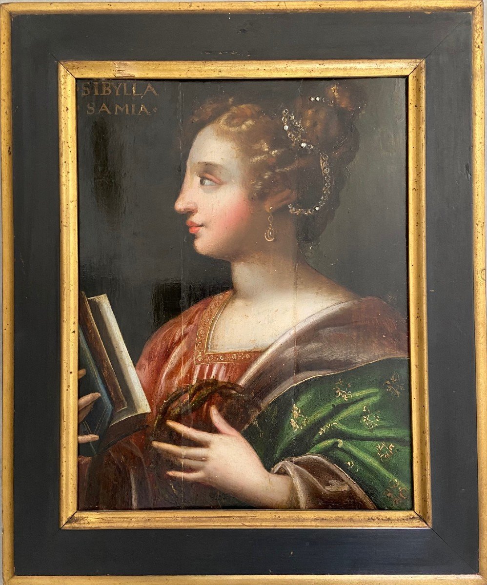 Portrait De Sybille, Huile Sur Panneau Du XVIIème Siècle-photo-2