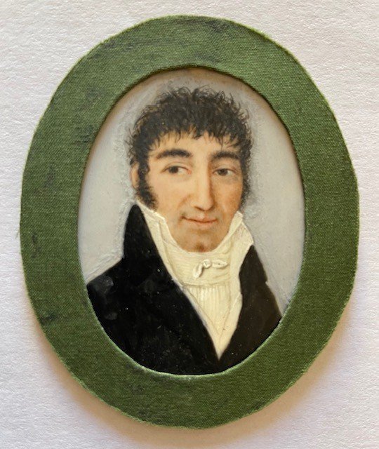 Miniature Portrait d'Un élégant Dans Son écrin En Cuir, XIXème Siècle-photo-2