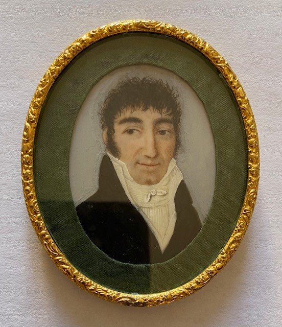 Miniature Portrait d'Un élégant Dans Son écrin En Cuir, XIXème Siècle