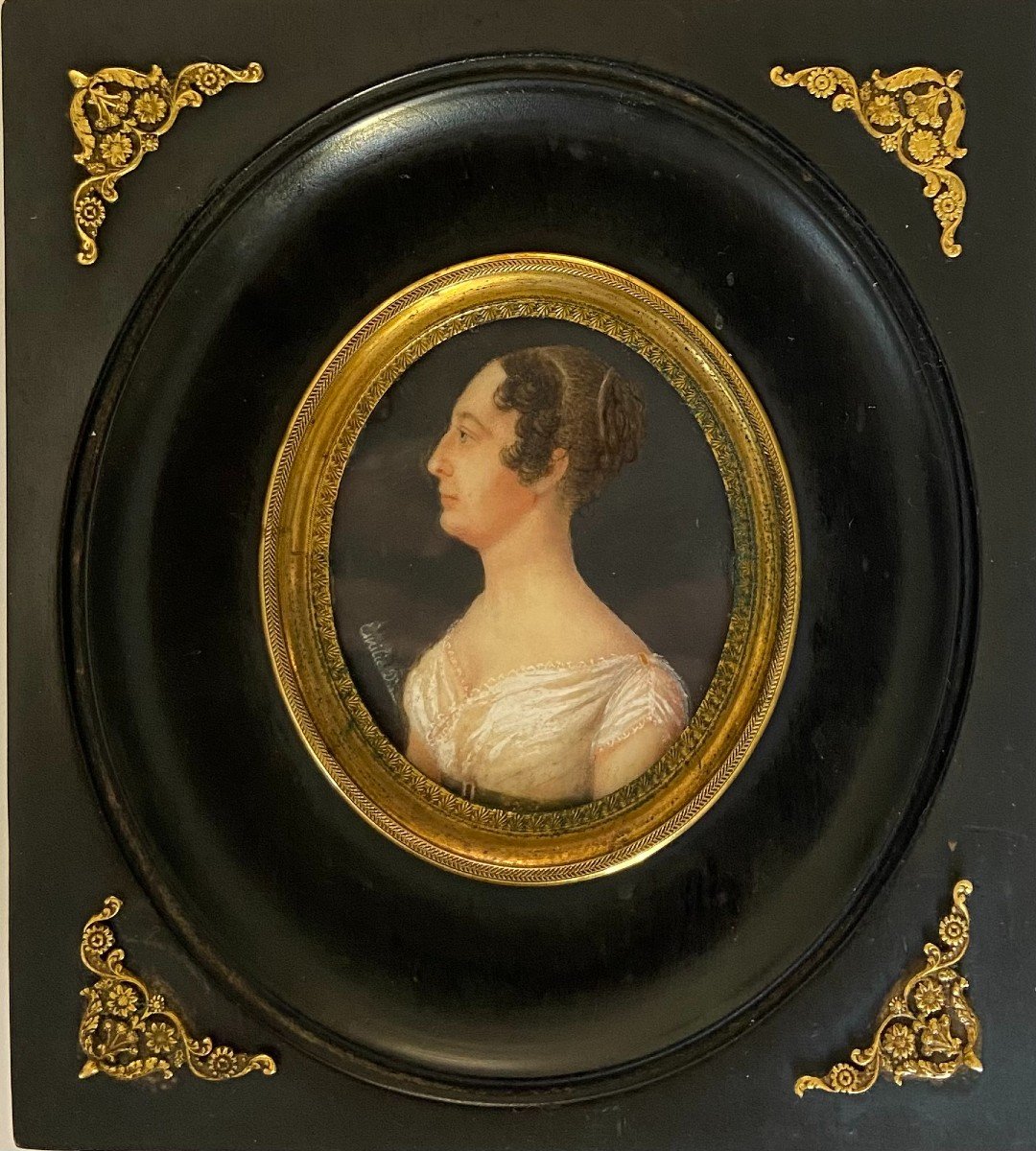 Miniature Sur Ivoire Signée Emilie d'A...époque Empire, Portrait De Madame d'Arloz 