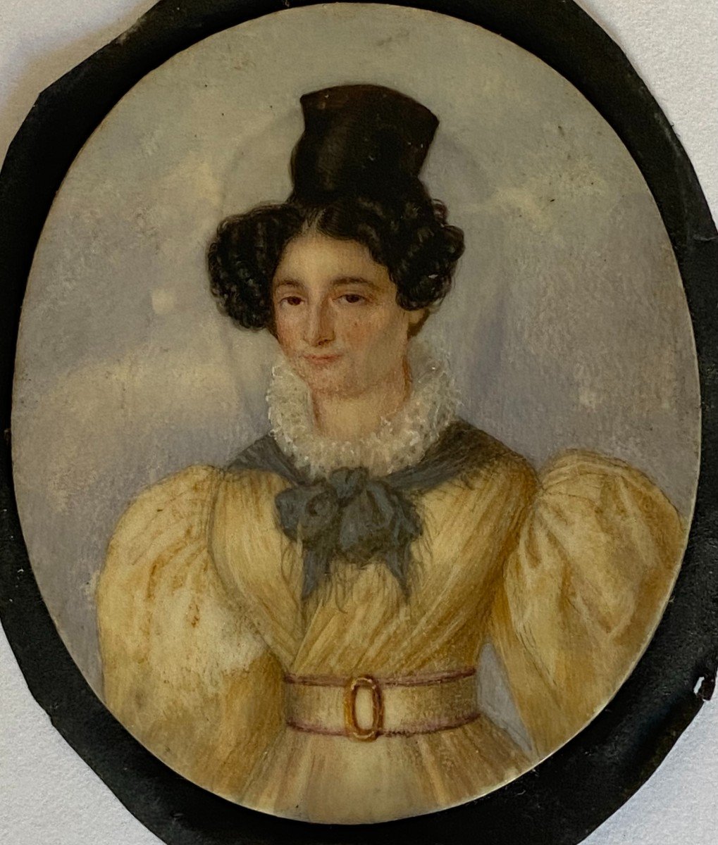 Miniature, Portrait Of The Viscountess Of Courseulles De Barbeville, 19th Century-photo-2