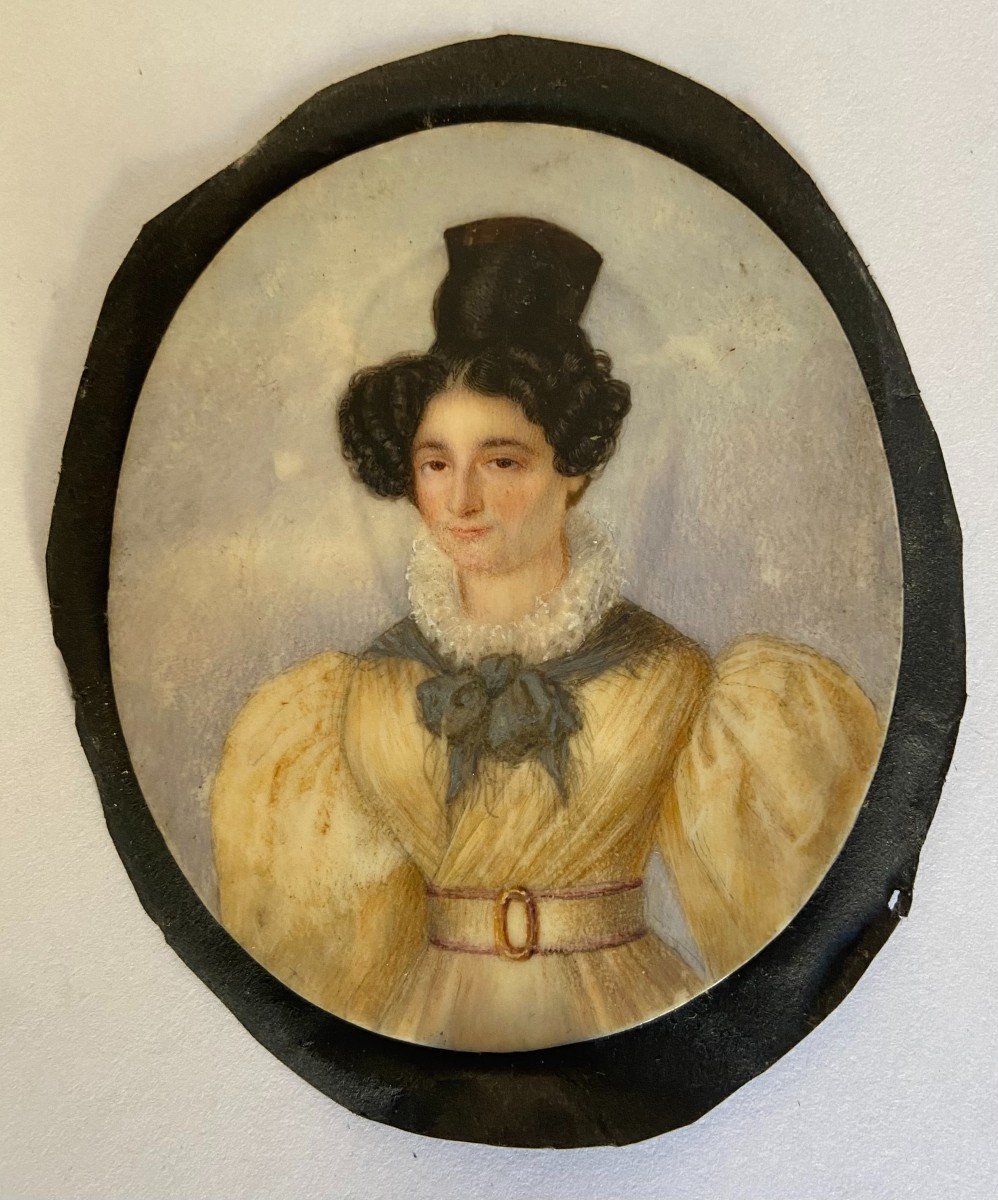 Miniature, Portrait Of The Viscountess Of Courseulles De Barbeville, 19th Century-photo-3