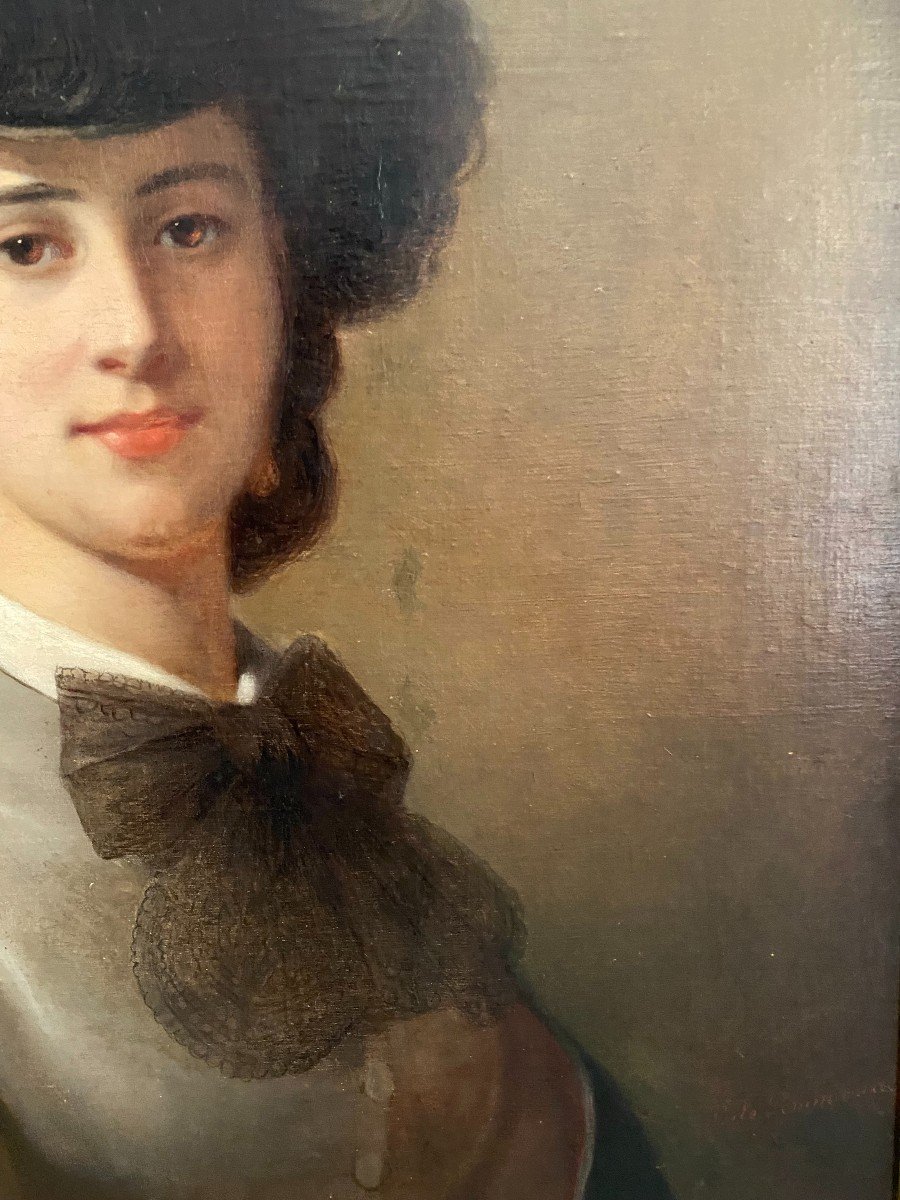 Portrait Of An Elegant Woman Signed De Pommayrac Pierre-paul Emmanuel, 19th Century, Oil On Canvas-photo-1