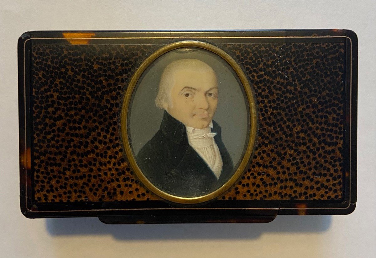 Miniature Sur Boîte En écaille, portrait d'homme, XIXème Siècle