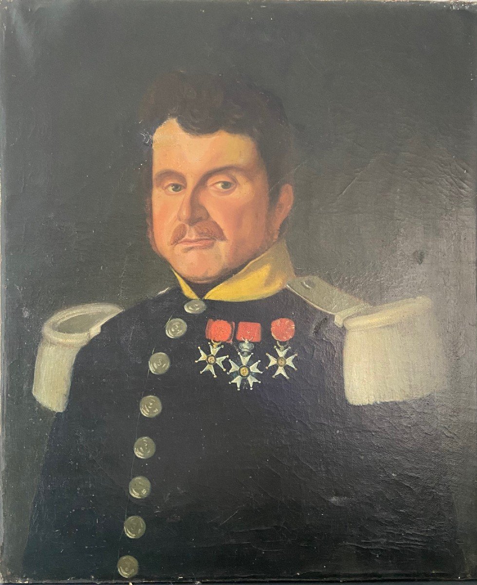 Portrait d'Officier De Chasseurs Vers 1840, Huile Sur Toile