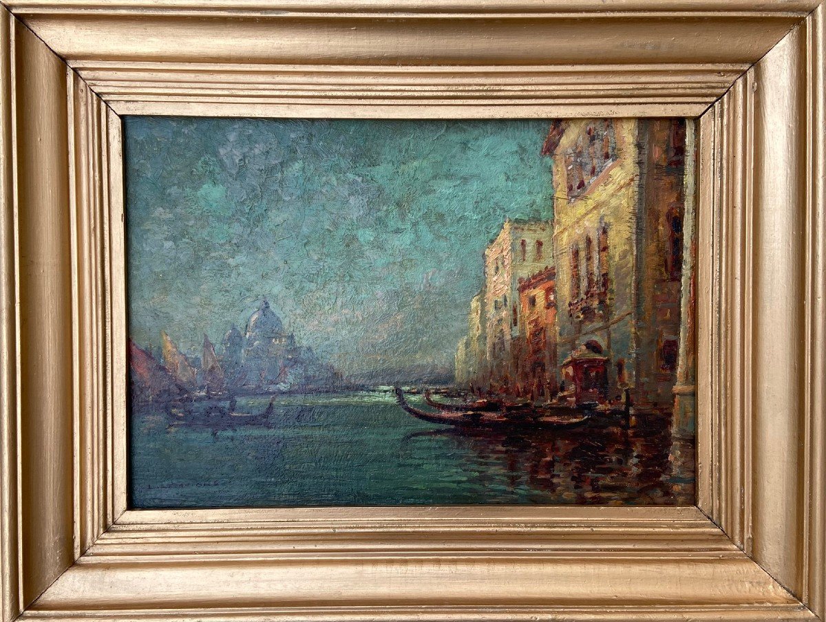 Vue De Venise Signée L. Lemoigne, Huile Sur Panneau-photo-2