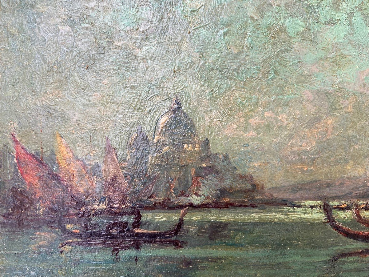 Vue De Venise Signée L. Lemoigne, Huile Sur Panneau-photo-3