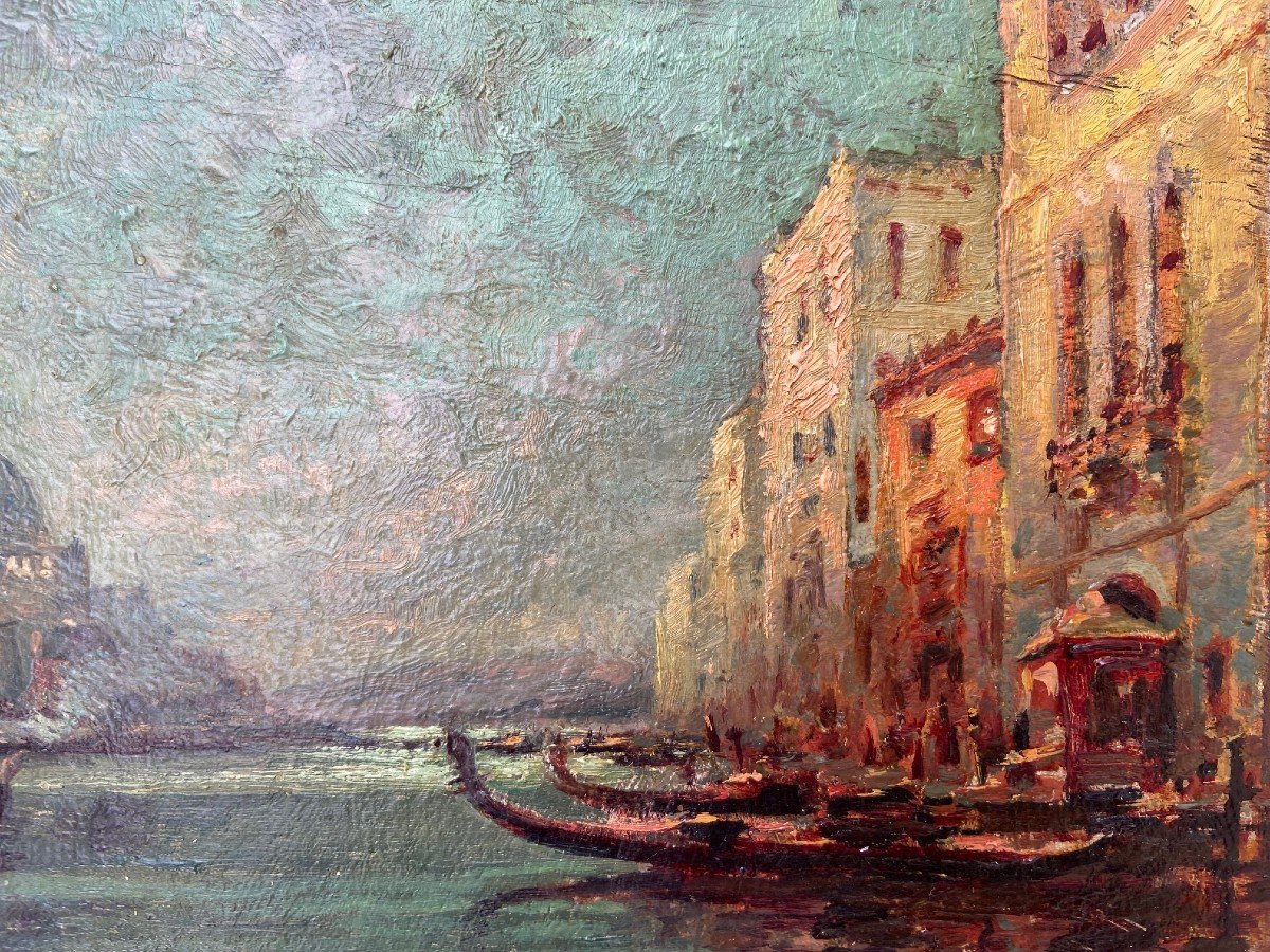 Vue De Venise Signée L. Lemoigne, Huile Sur Panneau-photo-4