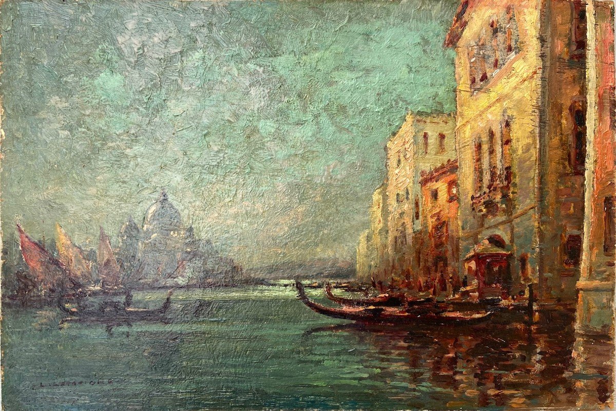 Vue De Venise Signée L. Lemoigne, Huile Sur Panneau