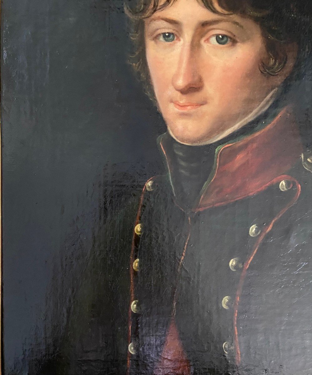 Portrait d'Officier 1er Empire, Huile Sur Toile-photo-2