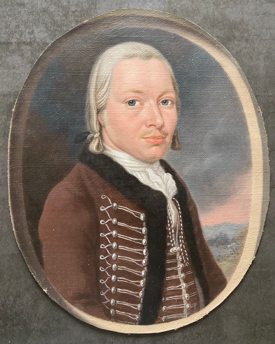 Portrait d'Officier Des Hussards, Fin XVIIIème Siècle, Huile Sur Toile-photo-2