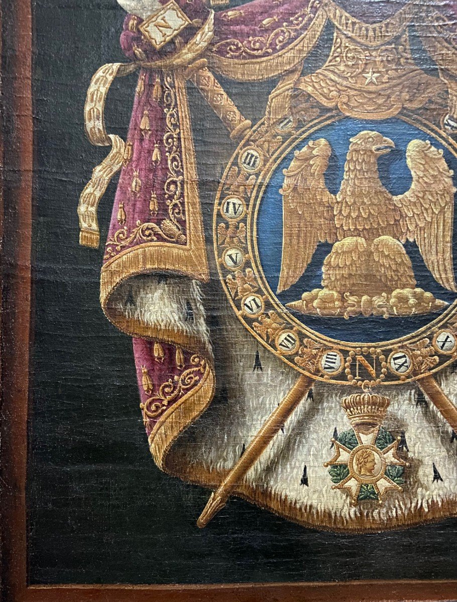 Les Grandes Armes De Napoléon III, Huile Sur Toile Du XIXème Siècle-photo-1