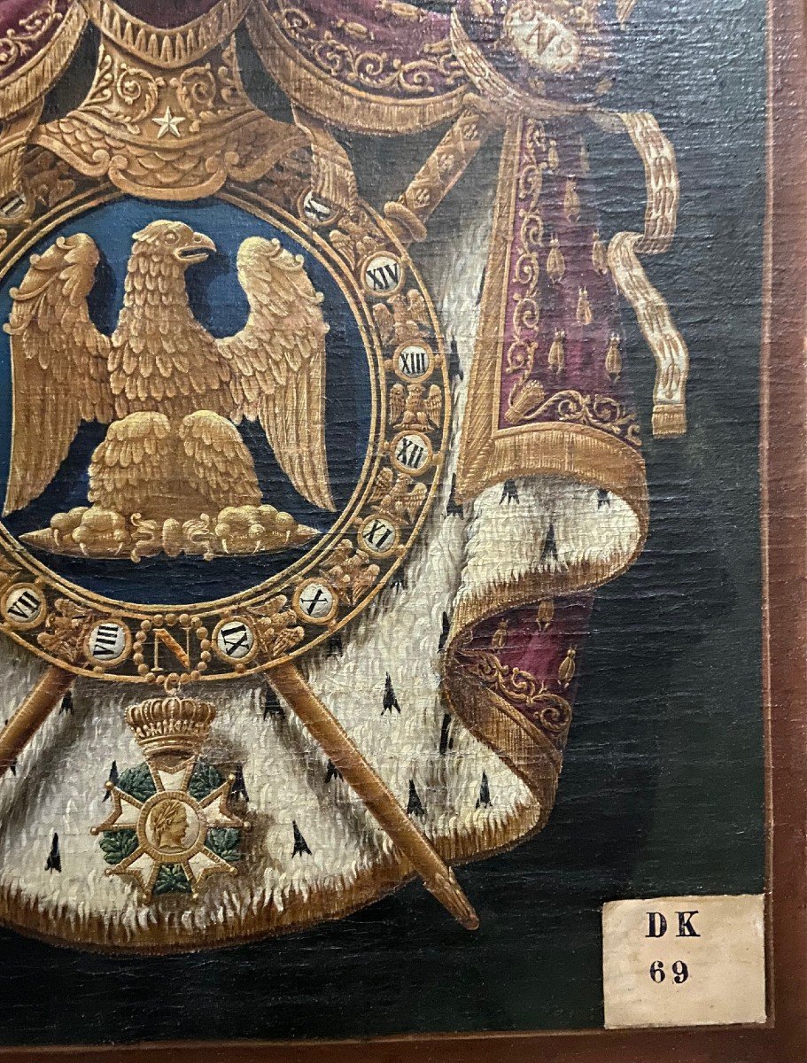 Les Grandes Armes De Napoléon III, Huile Sur Toile Du XIXème Siècle-photo-2