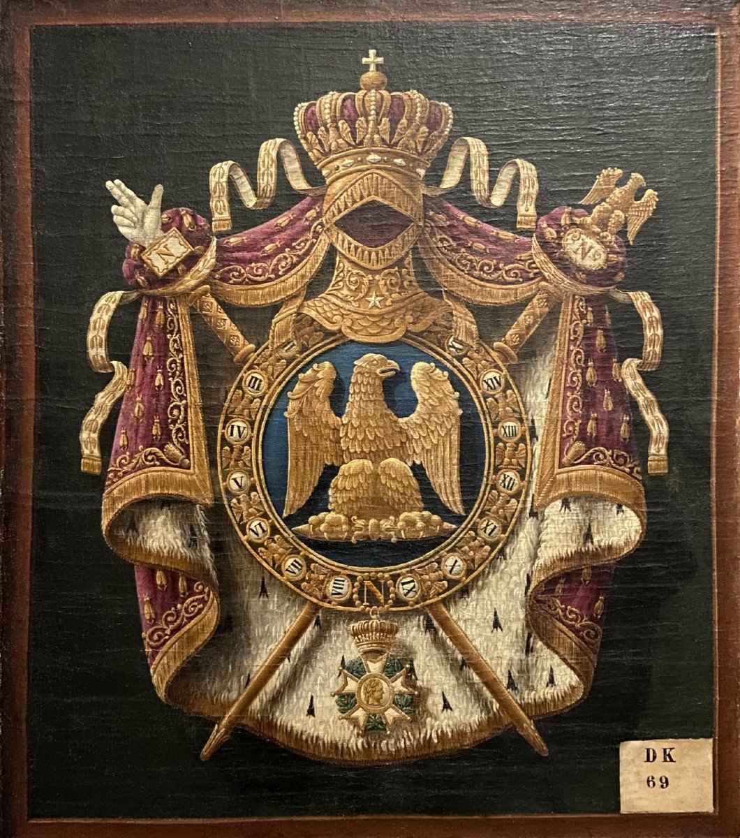 Les Grandes Armes De Napoléon III, Huile Sur Toile Du XIXème Siècle