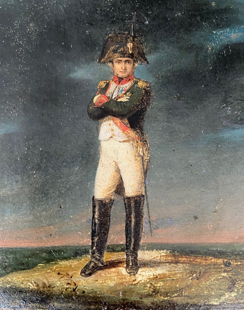 Portrait Miniature De Napoléon 1er,  époque Empire, Huile Sur Toile-photo-3