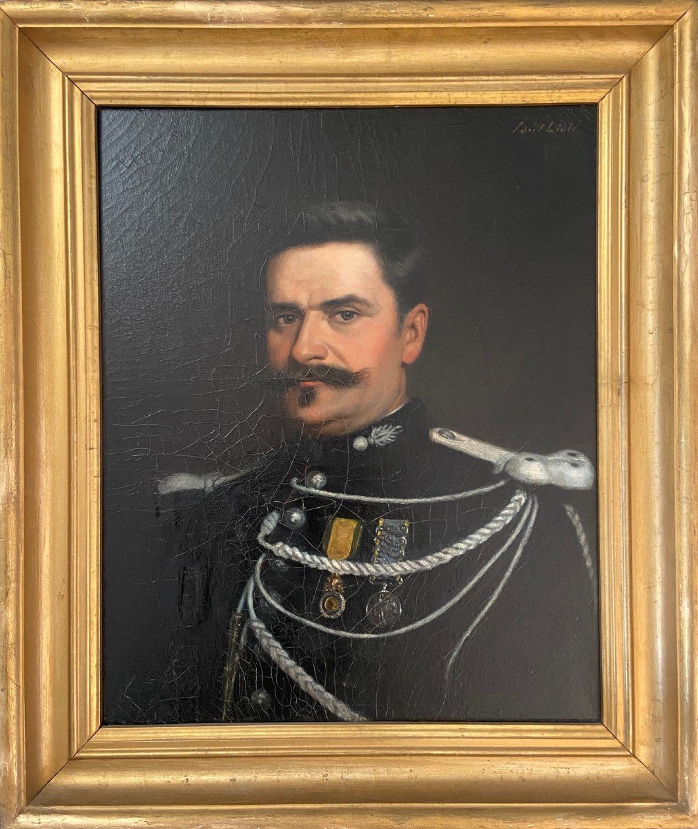 Portrait Of A Gendarme Officer, Signed Paul Lioté, Oil On Canvas, 19th Century-photo-2