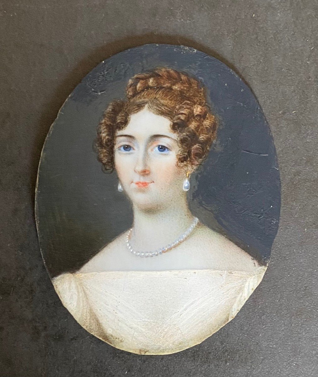 Miniature Sur Ivoire, Portrait De Dame, époque Restauration, XIXème Siècle-photo-2