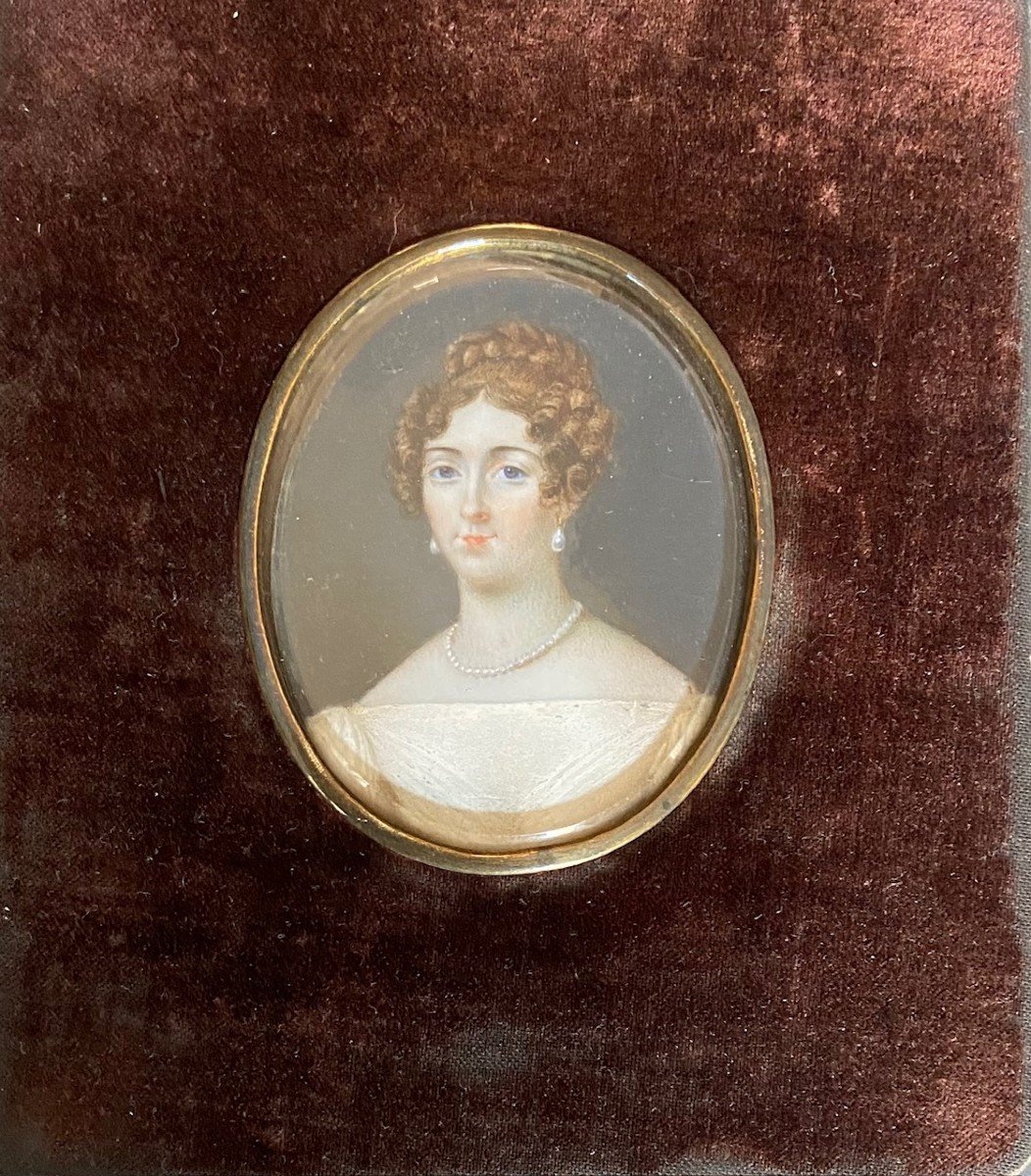 Miniature Sur Ivoire, Portrait De Dame, époque Restauration, XIXème Siècle