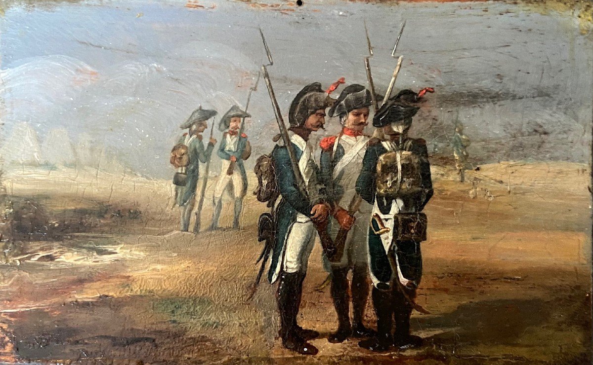 Pendant Scènes De Guerres Napoléoniennes, Huiles Sur Panneau époque Empire-photo-4