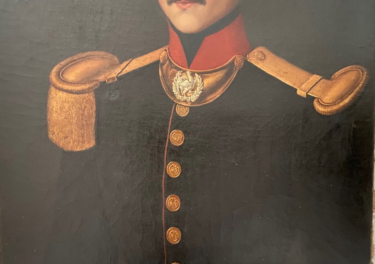 Portrait d'Officier, Garde Nationale, Monarchie Juillet 1830, Huile Sur Toile-photo-1