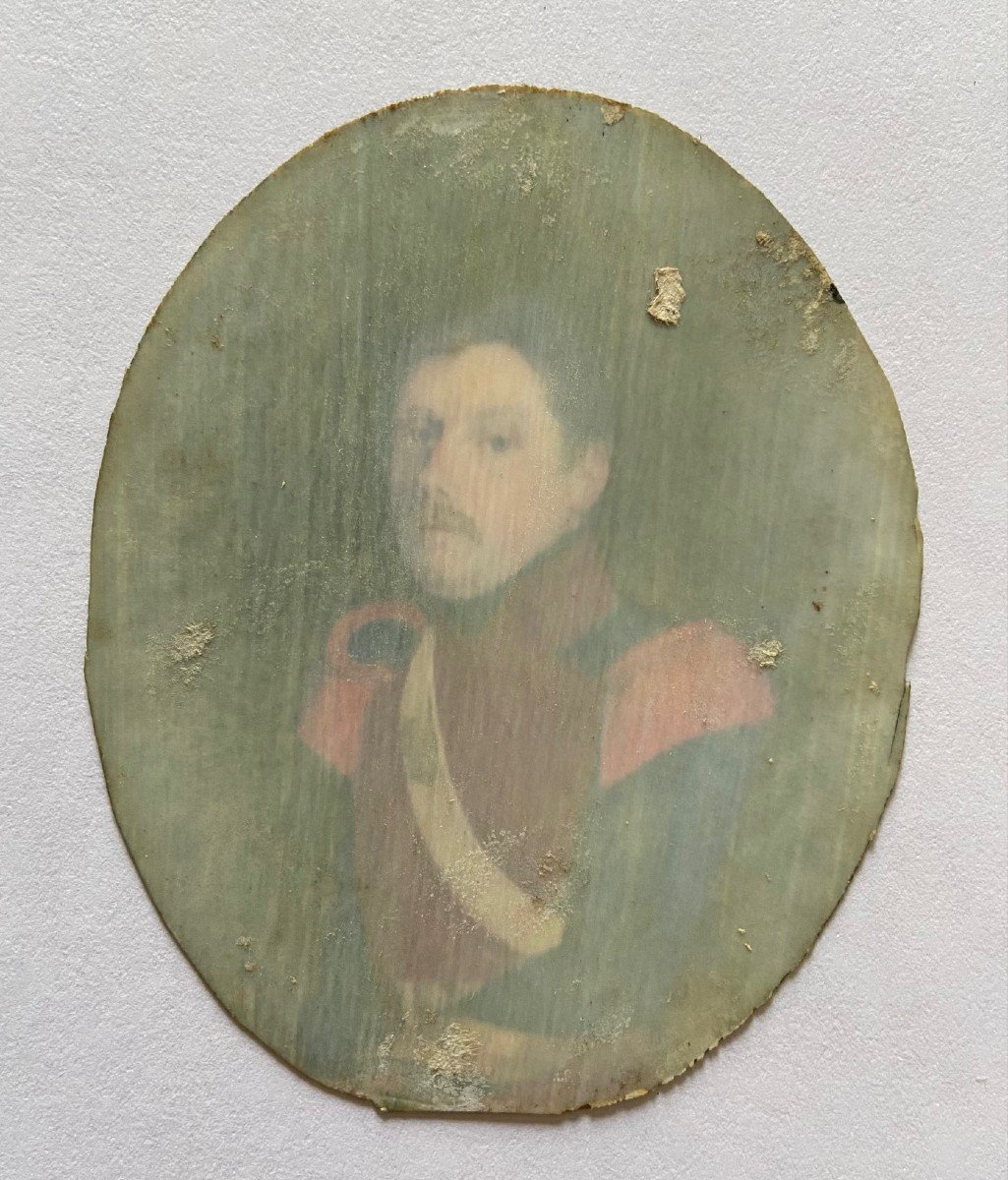 Large Miniature On Ivory, Portrait Of A Dragoon Officer Circa 1830-photo-4