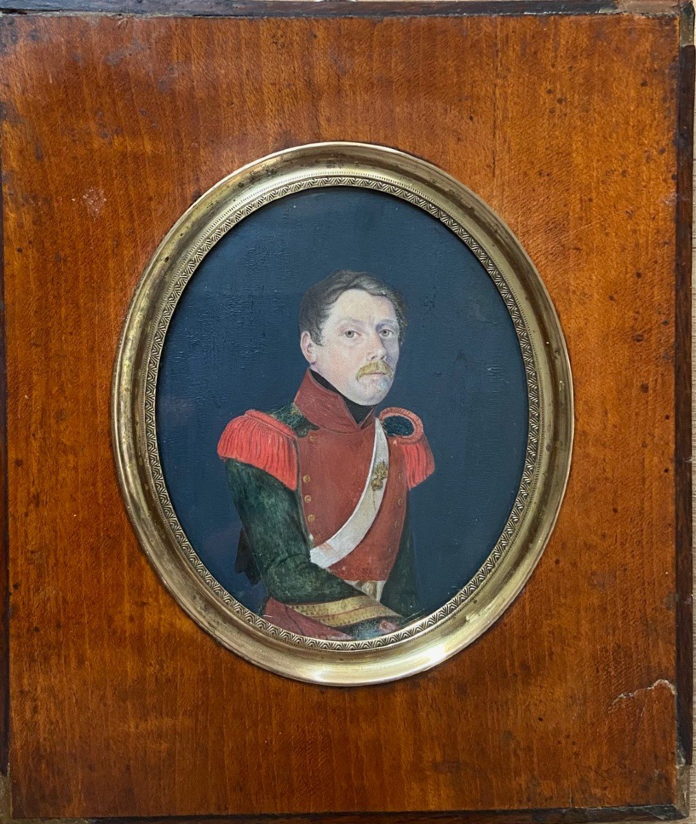 Large Miniature On Ivory, Portrait Of A Dragoon Officer Circa 1830