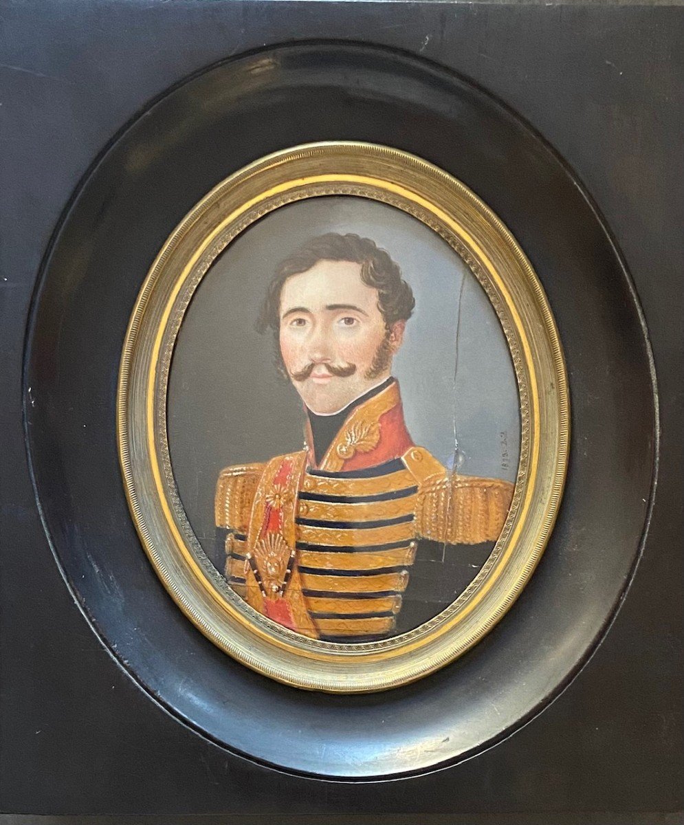 Grande Miniature sur ivoire, Portrait d'Officier Tambour Major, 1823