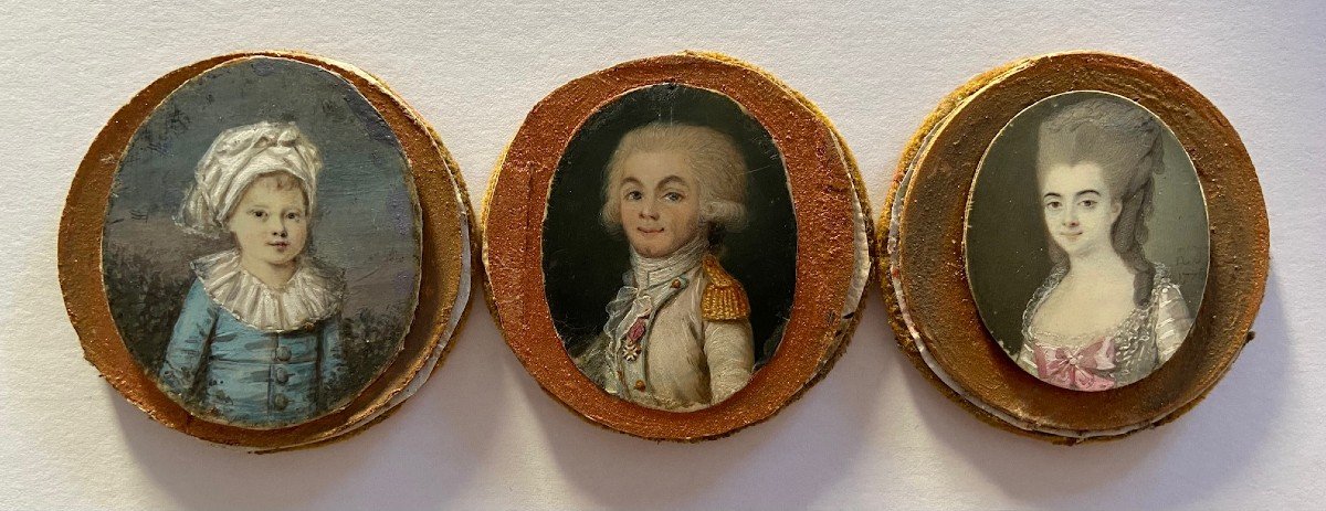 Desbuissons François-hippolyte, Set Of 3 Miniatures On Ivory, 18th Century-photo-3