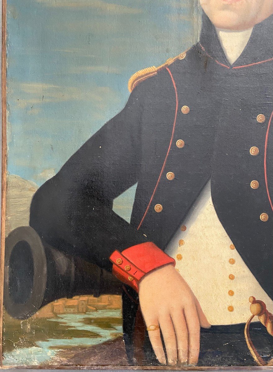 Portrait d'Officier Artillerie, époque Directoire/consulat, Huile Sur Toile Fin XVIIIème-photo-3