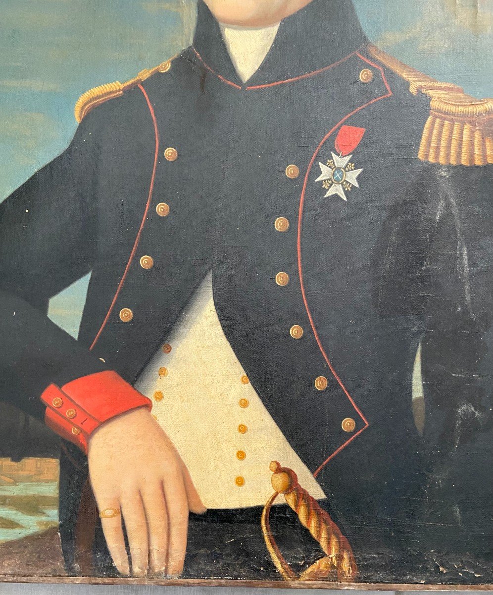 Portrait d'Officier Artillerie, époque Directoire/consulat, Huile Sur Toile Fin XVIIIème-photo-1