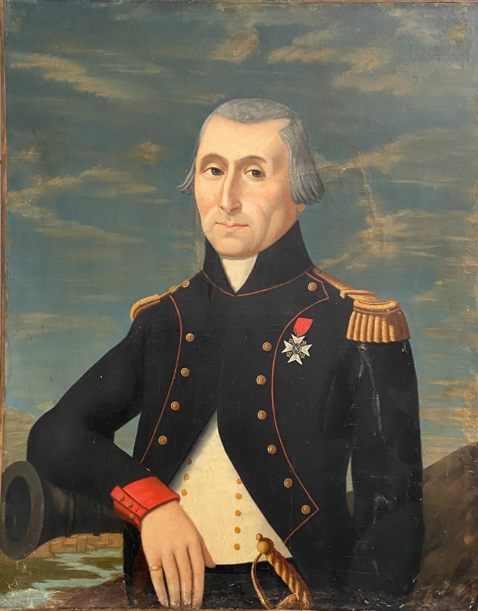 Portrait d'Officier Artillerie, époque Directoire/consulat, Huile Sur Toile Fin XVIIIème