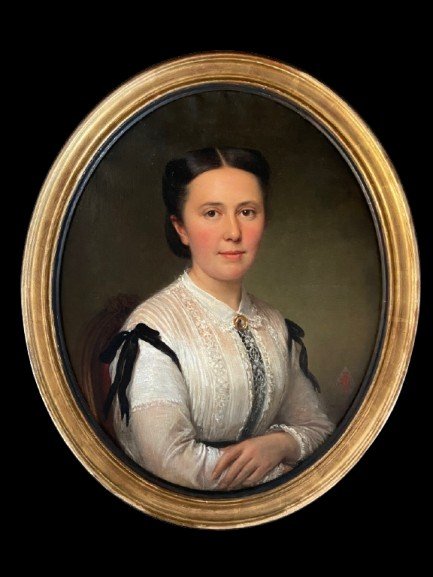 Portrait Of Empress Charlotte Of Belgium Signed Mergaert Désiré, Oil On Canvas, 19th Century