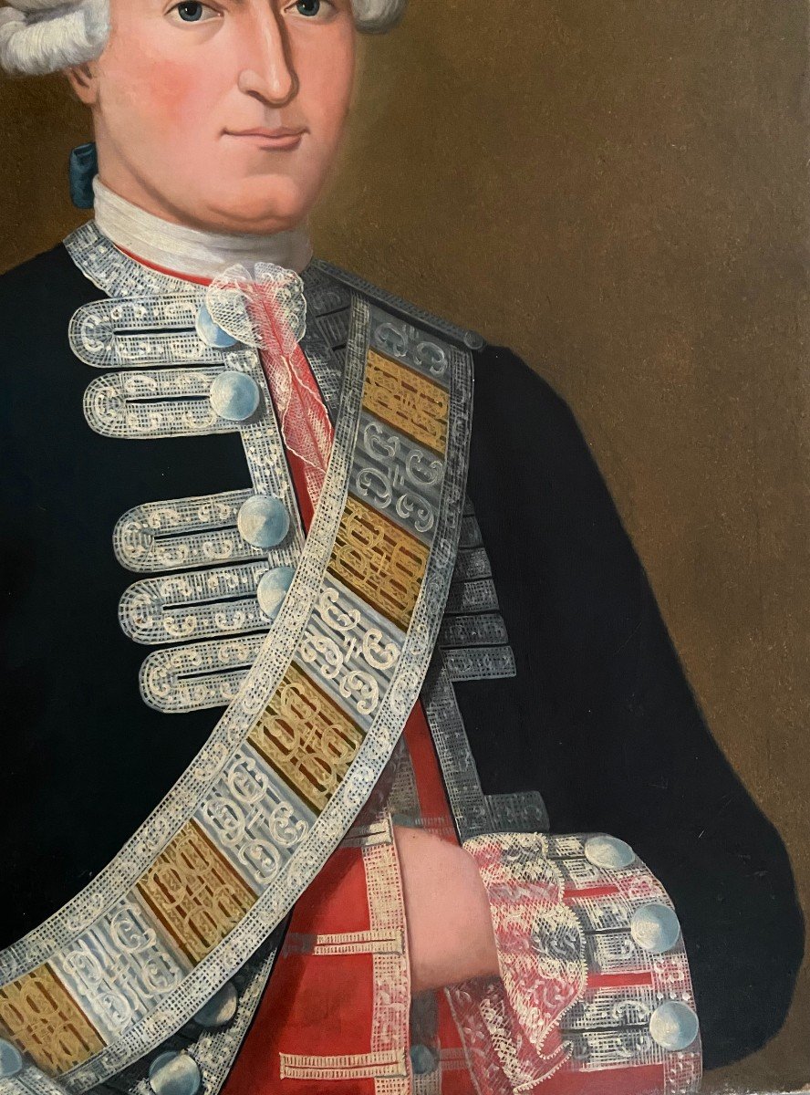 Portrait Of A Bodyguard Officer Of The King's Household, 18th Century, Oil On Canvas-photo-1