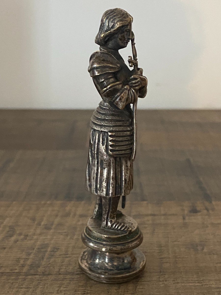 Sceau à Cacheter En Bronze Argenté à l'Effigie De Jeanne d'Arc, Fin XIXème Siècle-photo-4