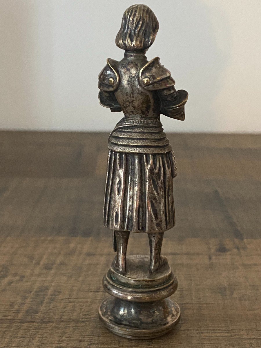 Sceau à Cacheter En Bronze Argenté à l'Effigie De Jeanne d'Arc, Fin XIXème Siècle-photo-1