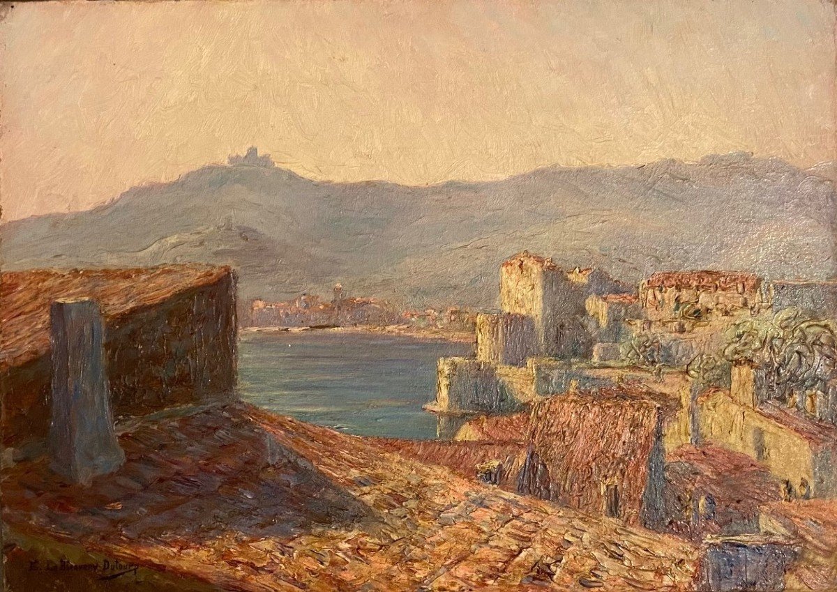 View Of Collioure By Le Bienvenu-dutourp Edmond, Oil On Canvas 20th Century-photo-2