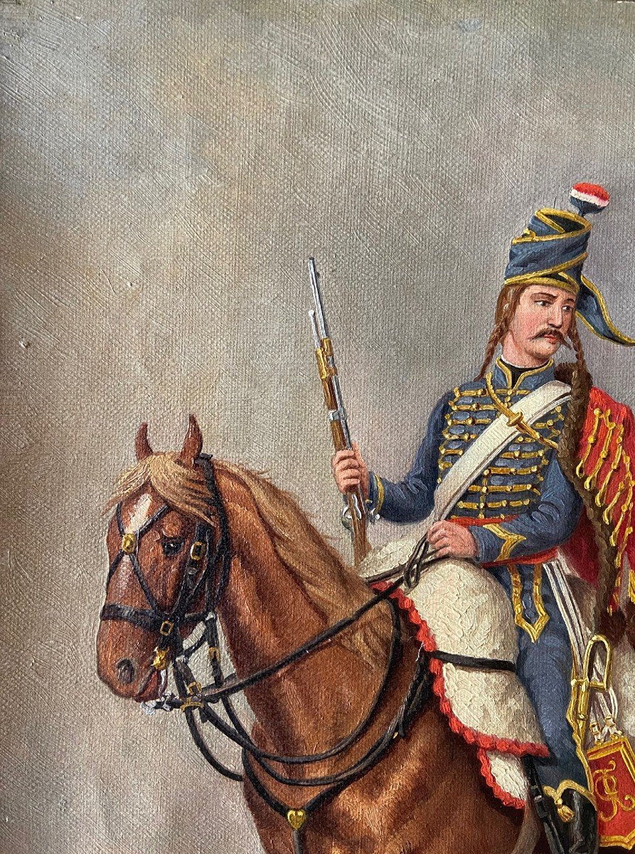 Charles Le Tourneur, Hussar During The Revolution, Oil On Canvas, Early 20th Century-photo-2