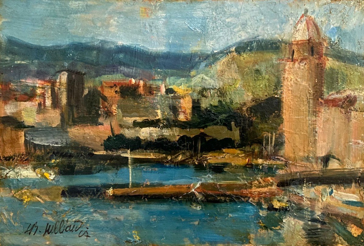 Vue De Collioure, Signé Julliard ? Huile Sur Carton Marouflée Sur Panneau Bois-photo-2