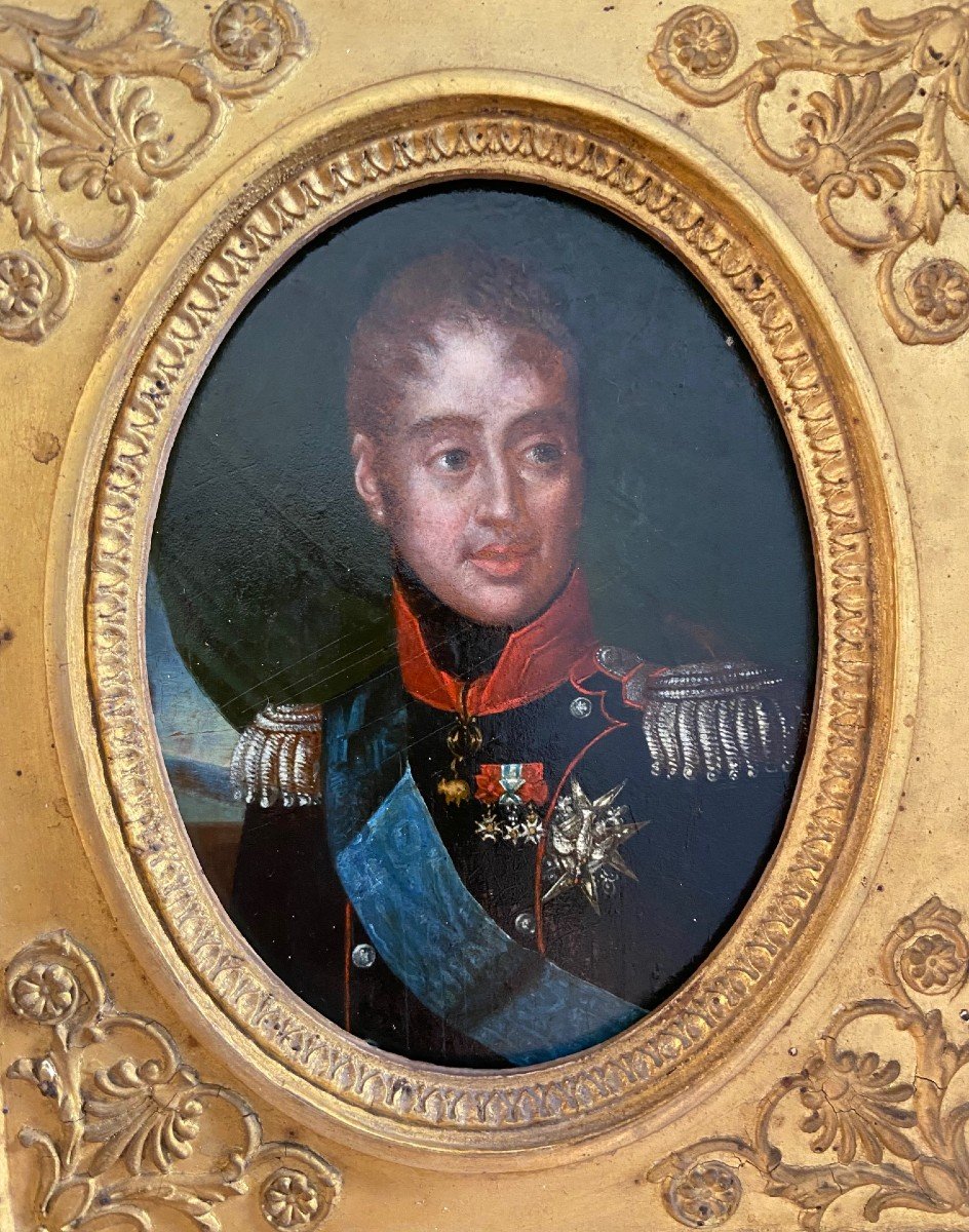 Portrait Of King Charles X, Miniature On Wood Panel From The 19th Century-photo-2