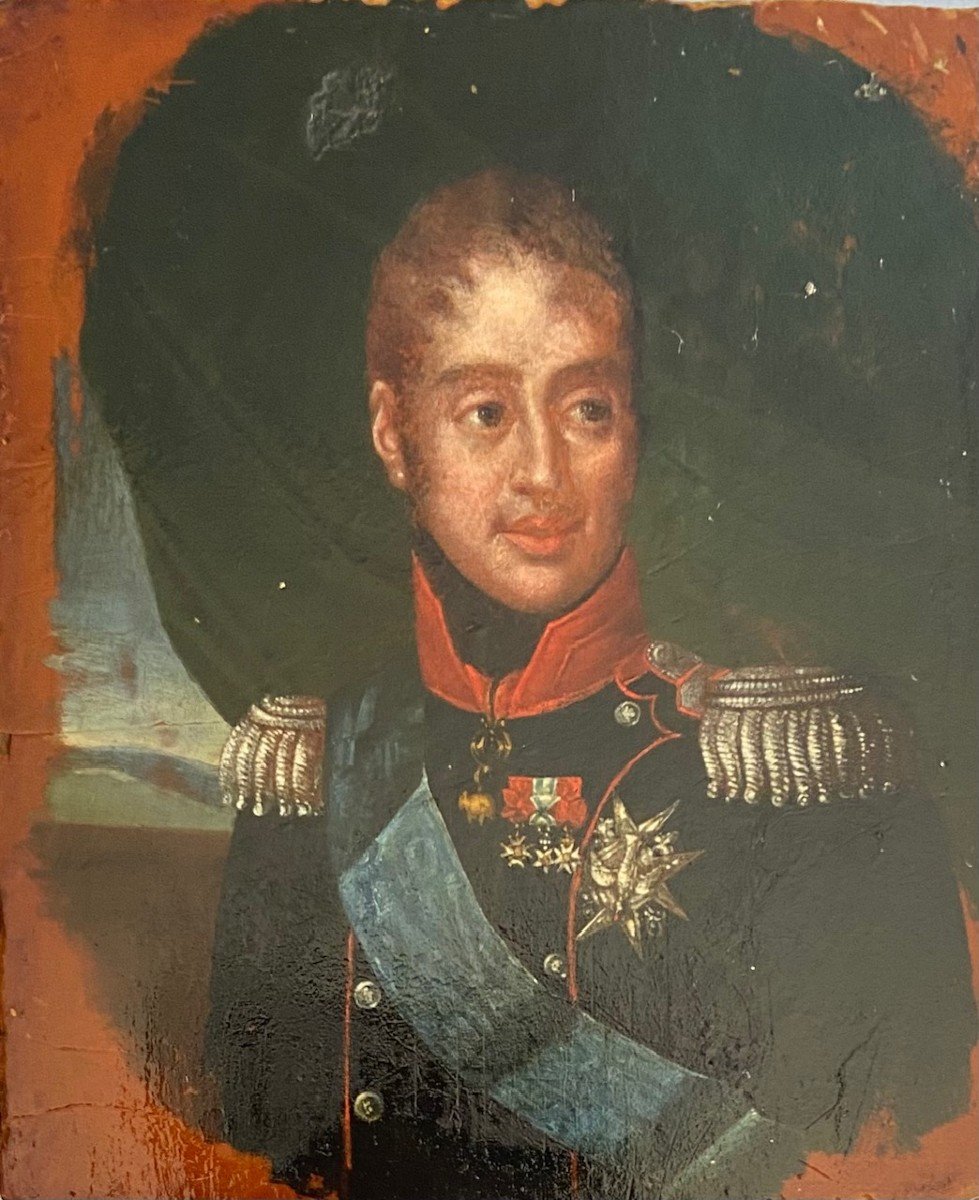 Portrait Of King Charles X, Miniature On Wood Panel From The 19th Century-photo-3