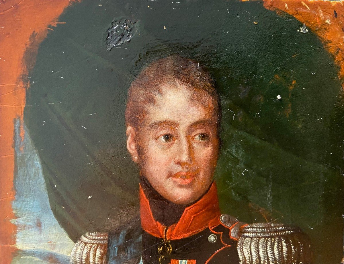 Portrait Of King Charles X, Miniature On Wood Panel From The 19th Century-photo-1