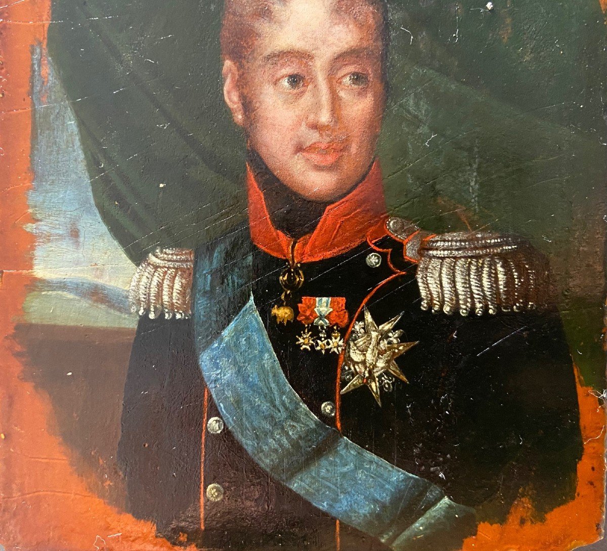 Portrait Of King Charles X, Miniature On Wood Panel From The 19th Century-photo-2