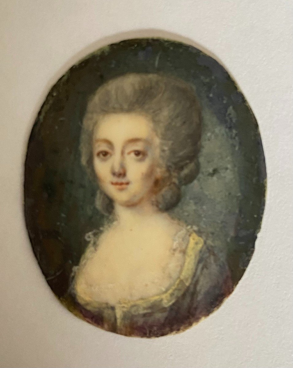 Presumed Portrait Of The Marquise De Boufflers, Miniature On Ivory, 18th Century-photo-3