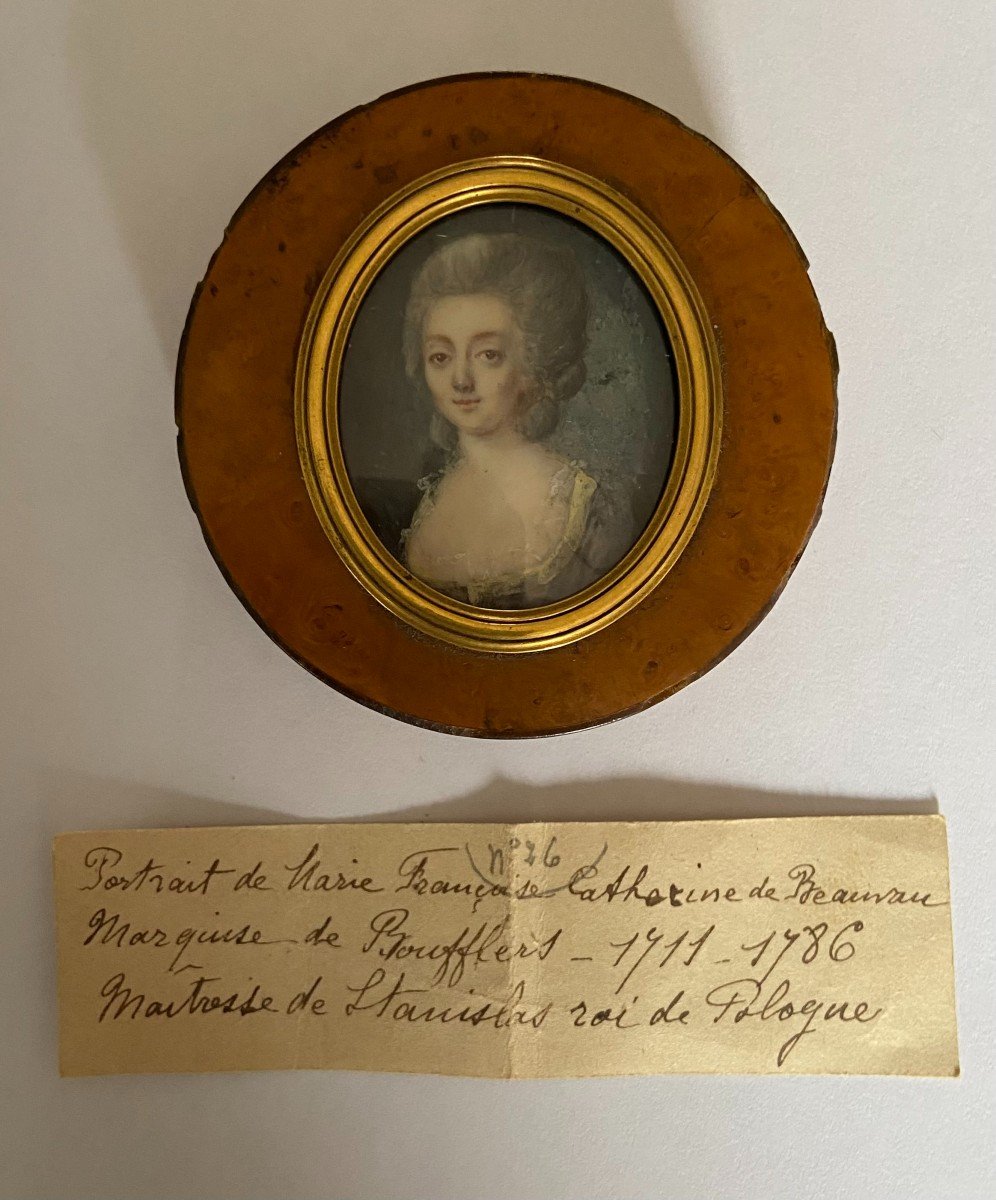 Presumed Portrait Of The Marquise De Boufflers, Miniature On Ivory, 18th Century