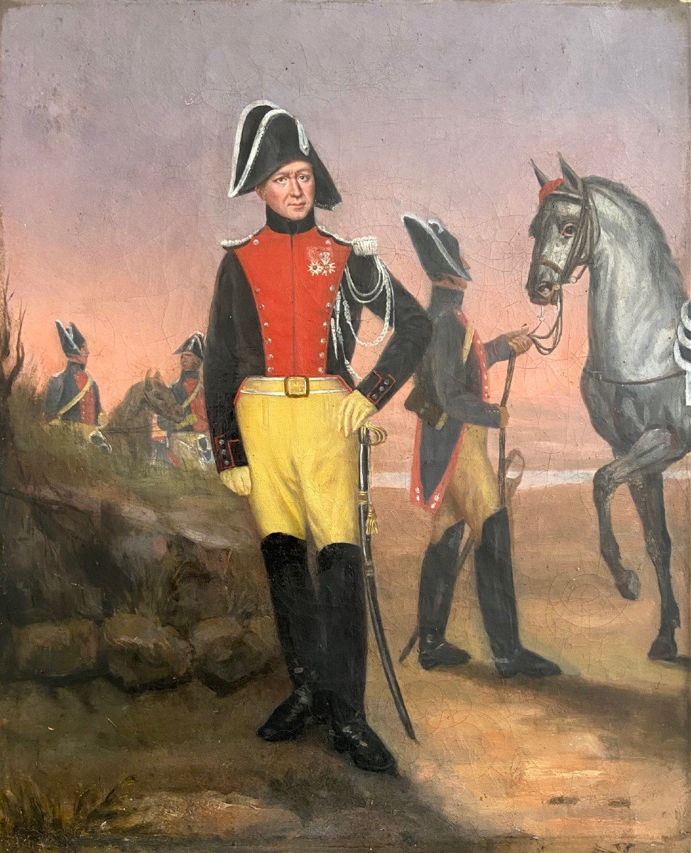 Portrait d'Officier Gendarme Vers 1816, Huile Sur Toile-photo-2