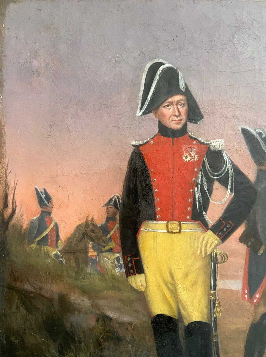 Portrait d'Officier Gendarme Vers 1816, Huile Sur Toile-photo-3