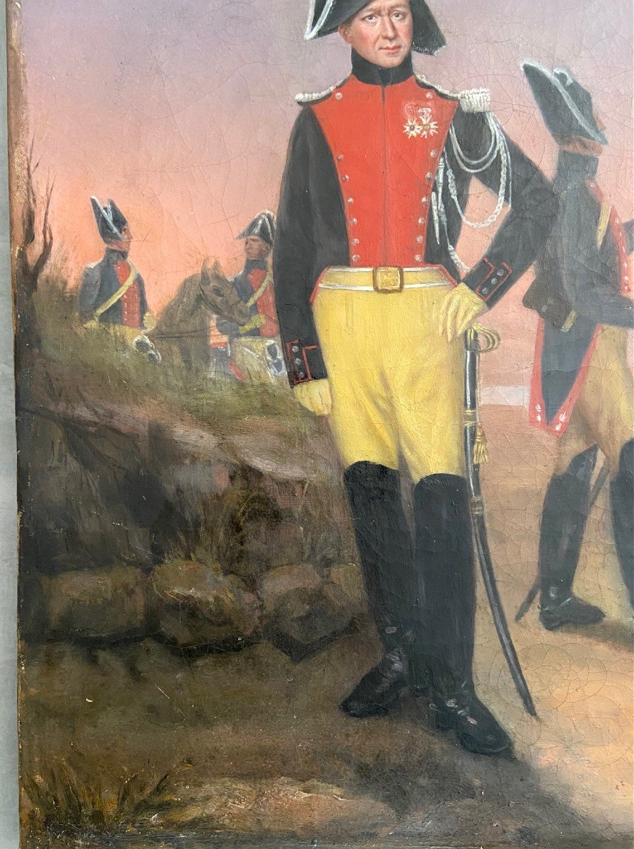 Portrait d'Officier Gendarme Vers 1816, Huile Sur Toile-photo-1