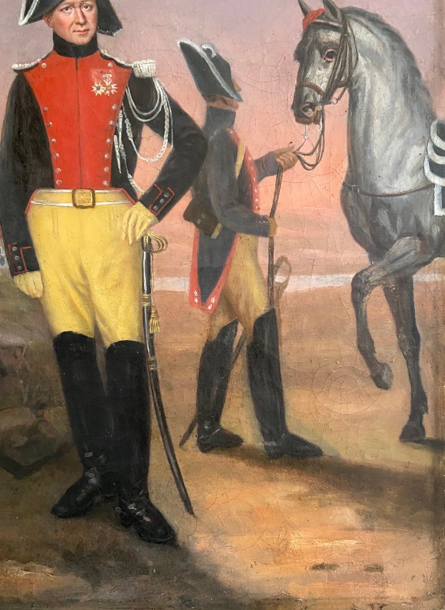 Portrait d'Officier Gendarme Vers 1816, Huile Sur Toile-photo-2