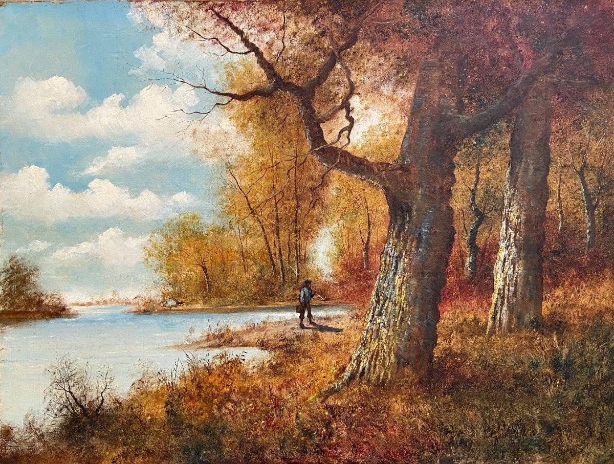 Godchaux Emile, Large Oil On Canvas, The Return From Fishing